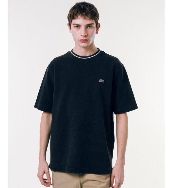LACOSTE「配色リブニットインディゴ鹿の子 半袖Tシャツ」|Tシャツ・カットソー|チャコールグレー