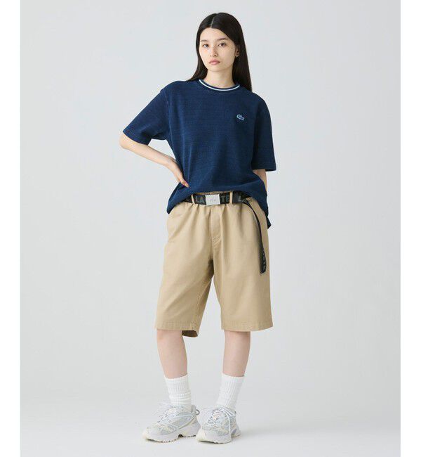 LACOSTE「配色リブニットインディゴ鹿の子 半袖Tシャツ」|Tシャツ・カットソー|