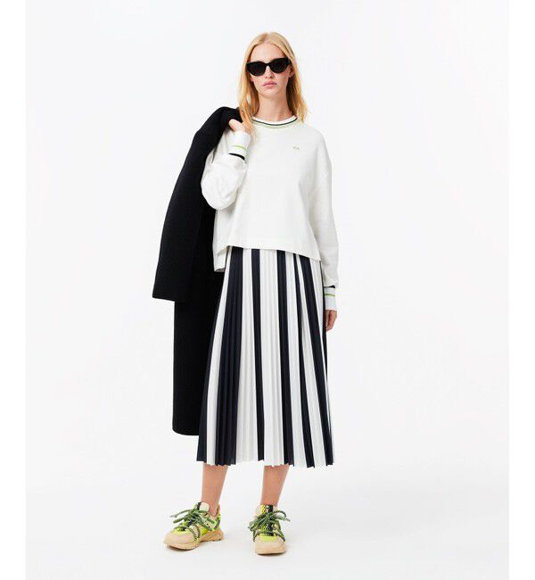 LACOSTE「ポリエステル鹿の子 ランダムストライプ プリーツスカート / ロングスカート」|スカート|