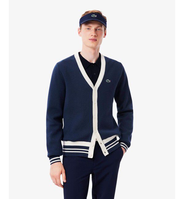 LACOSTE「ウールブレンドジャージニットカーディガン」|カーディガン|ネイビー