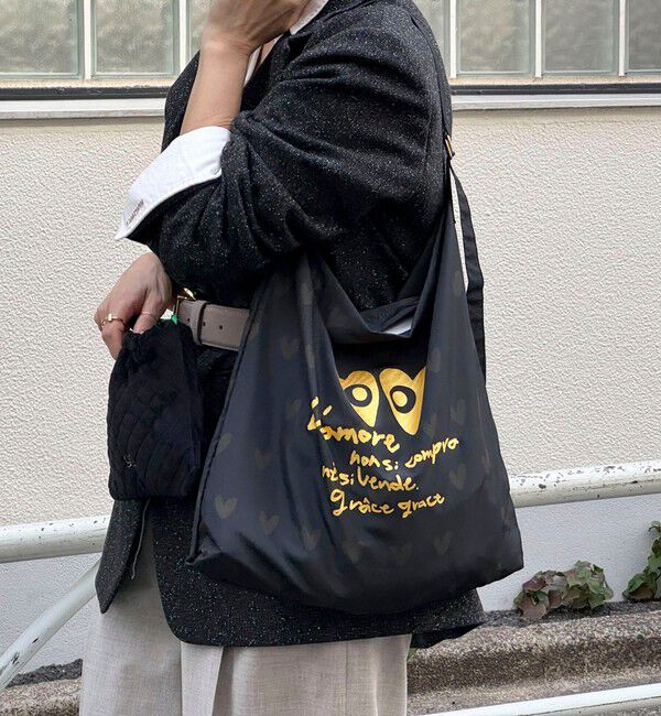 grace grace「【grace grace/グラスグラス】ハートアイサブバッグ」|エコバッグ|ブラック・グレー系3