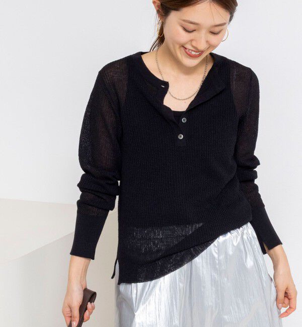 NOLLEY'S「《手洗い可能》ギマポリコットンワッフルヘンリーネックプルオーバー」|ニット・セーター|
