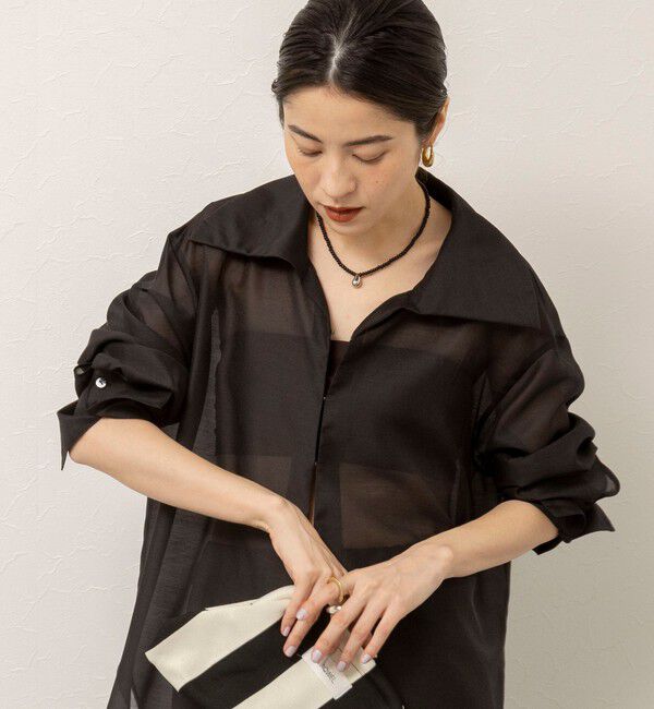 MAQWEL「【MAQWEL/マクウェル】ウォッシャブルオープンカラーシアーブラウス」|シャツ・ブラウス|