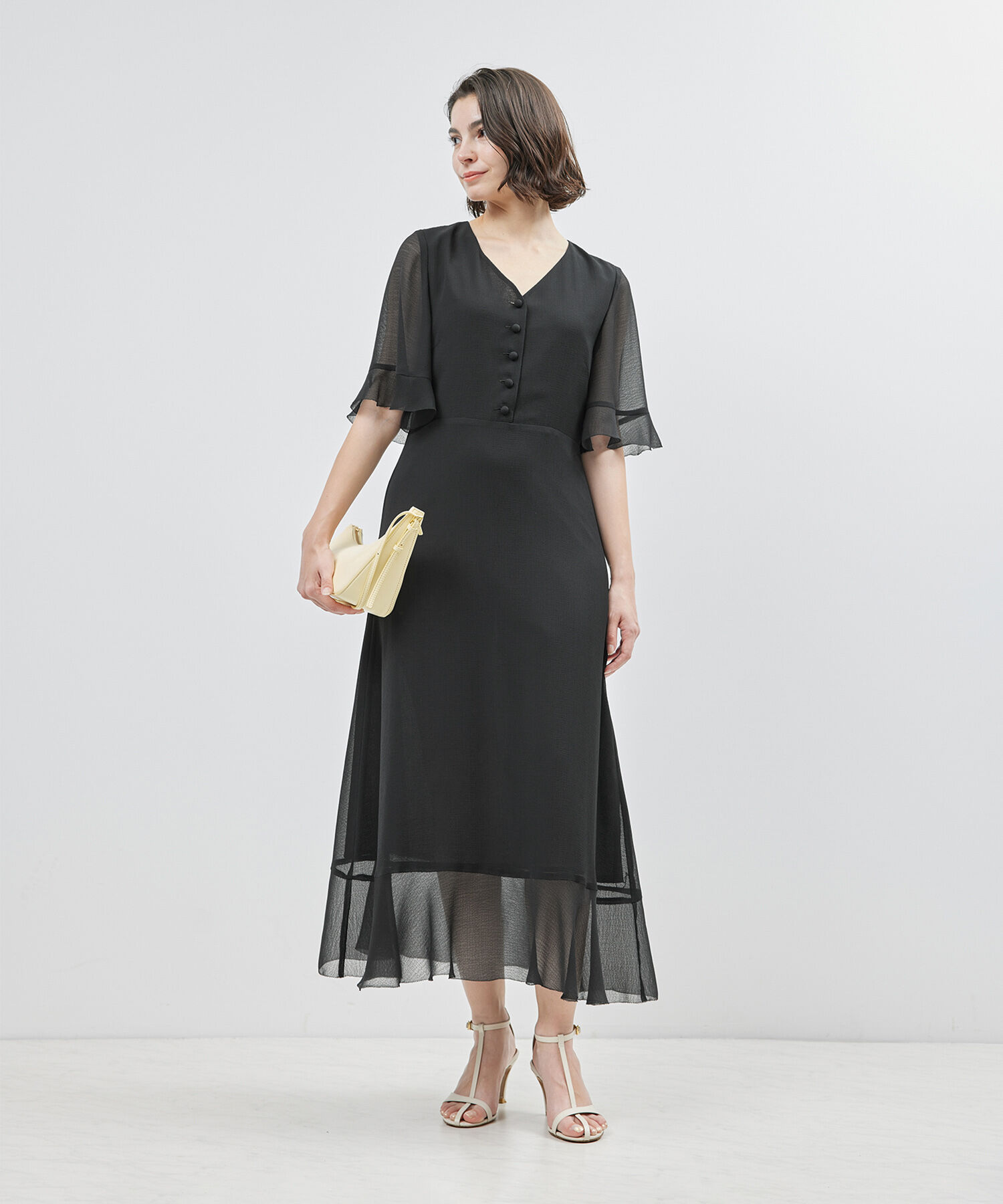 ROPE「フリルヘムVネックワンピース」|ワンピース|