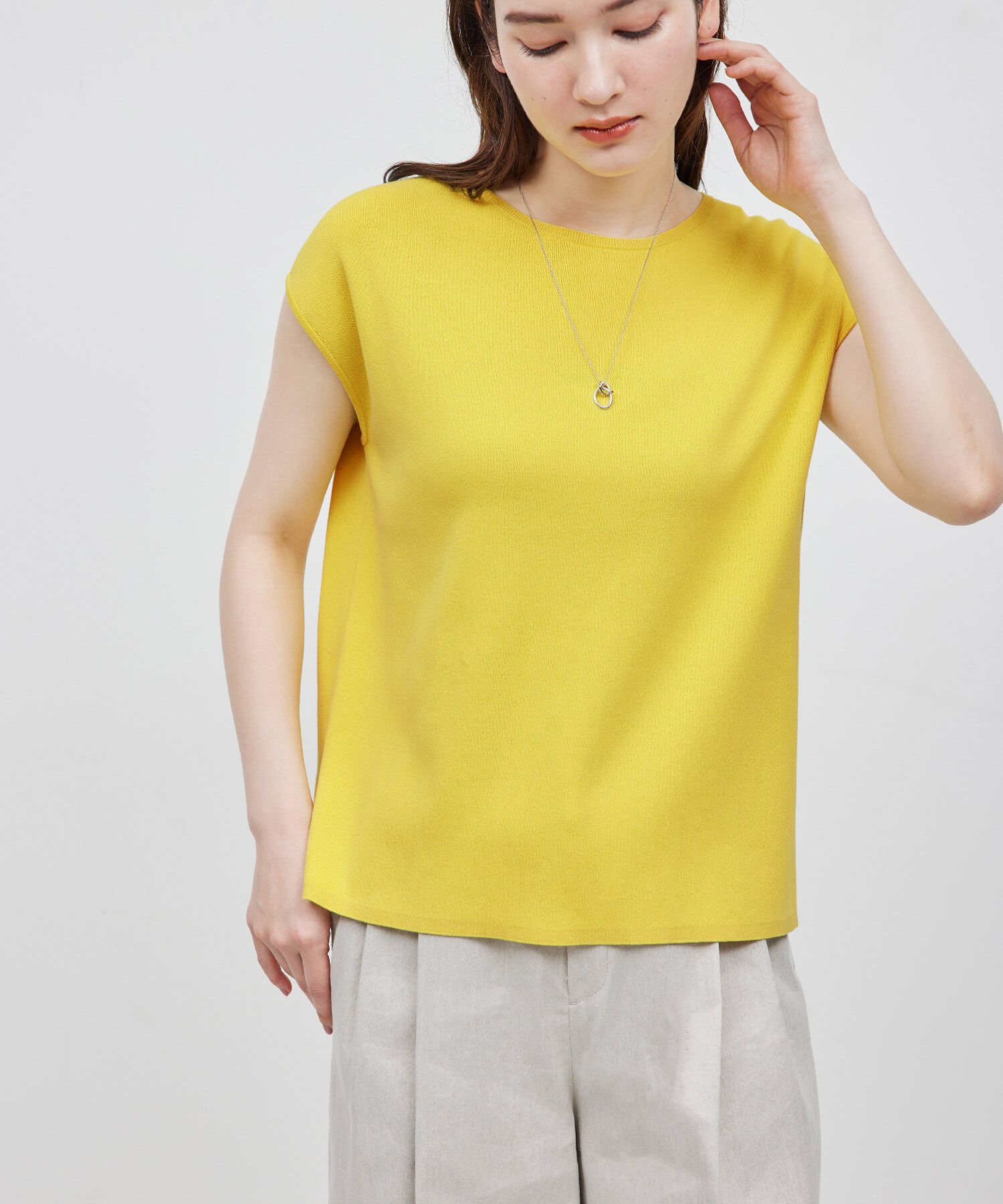 ROPE「【洗える】【接触冷感】ICE COTTONアームレットニットトップス【雑誌/メディア掲載】」|ニット・セーター|イエロー(80)