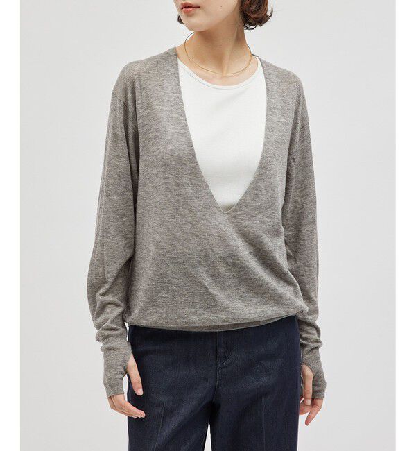 ROPE「ウールシアー深Vネックニット」|ニット・セーター|グレー(07)