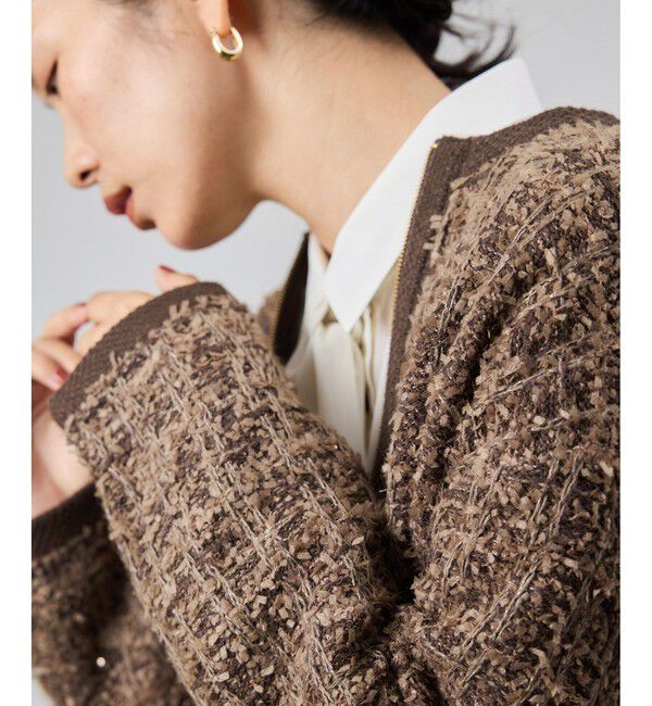 ROPE「ツイードZIPノーカラーカーディガン/イージーケア」|カーディガン|