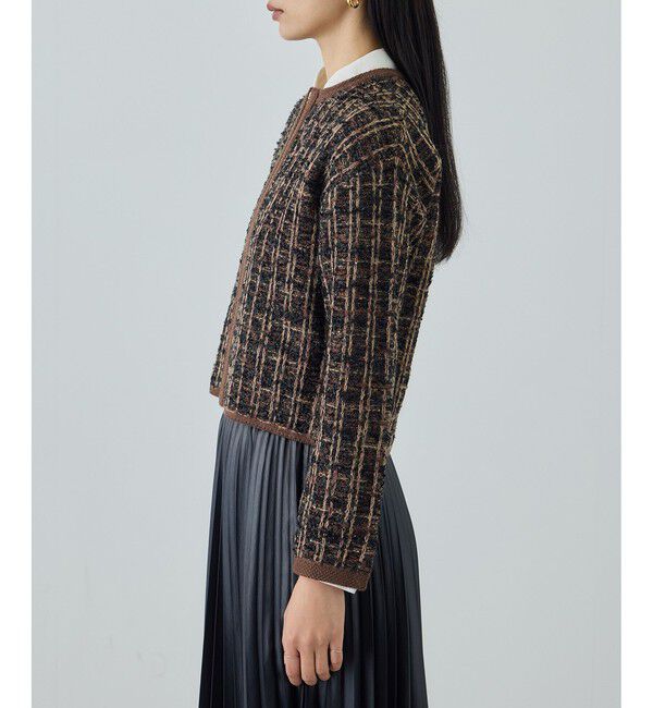 ROPE「ツイードZIPノーカラーカーディガン/イージーケア」|カーディガン|