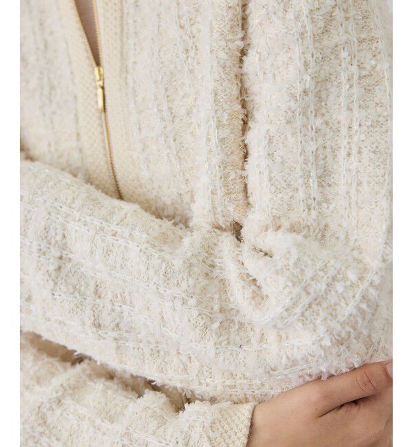 ROPE「ツイードZIPノーカラーカーディガン/イージーケア」|カーディガン|