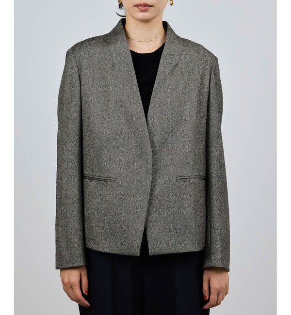 ROPE「ウールレーヨンノーカラージャケット(無地/ヘリンボーン)/セットアップ対応」|ノーカラージャケット|