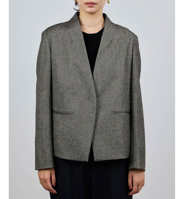 ROPE「ウールレーヨンノーカラージャケット(無地/ヘリンボーン)/セットアップ対応」|ノーカラージャケット|