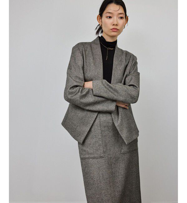 ROPE「ウールレーヨンノーカラージャケット(無地/ヘリンボーン)/セットアップ対応」|ノーカラージャケット|