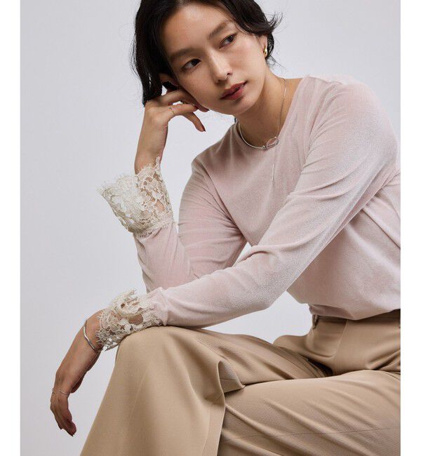 ROPE「レース袖シアーベロアカットソー/イージーケア」|Tシャツ・カットソー|