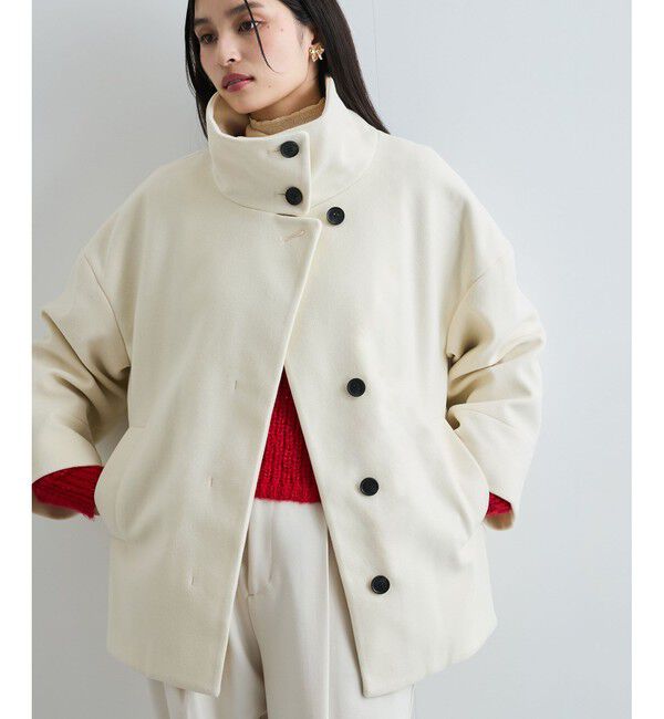 VIS「【静電気防止】ステン&スタンドカラージャージメルトンミドル丈コート」|ステンカラーコート|オフサブ