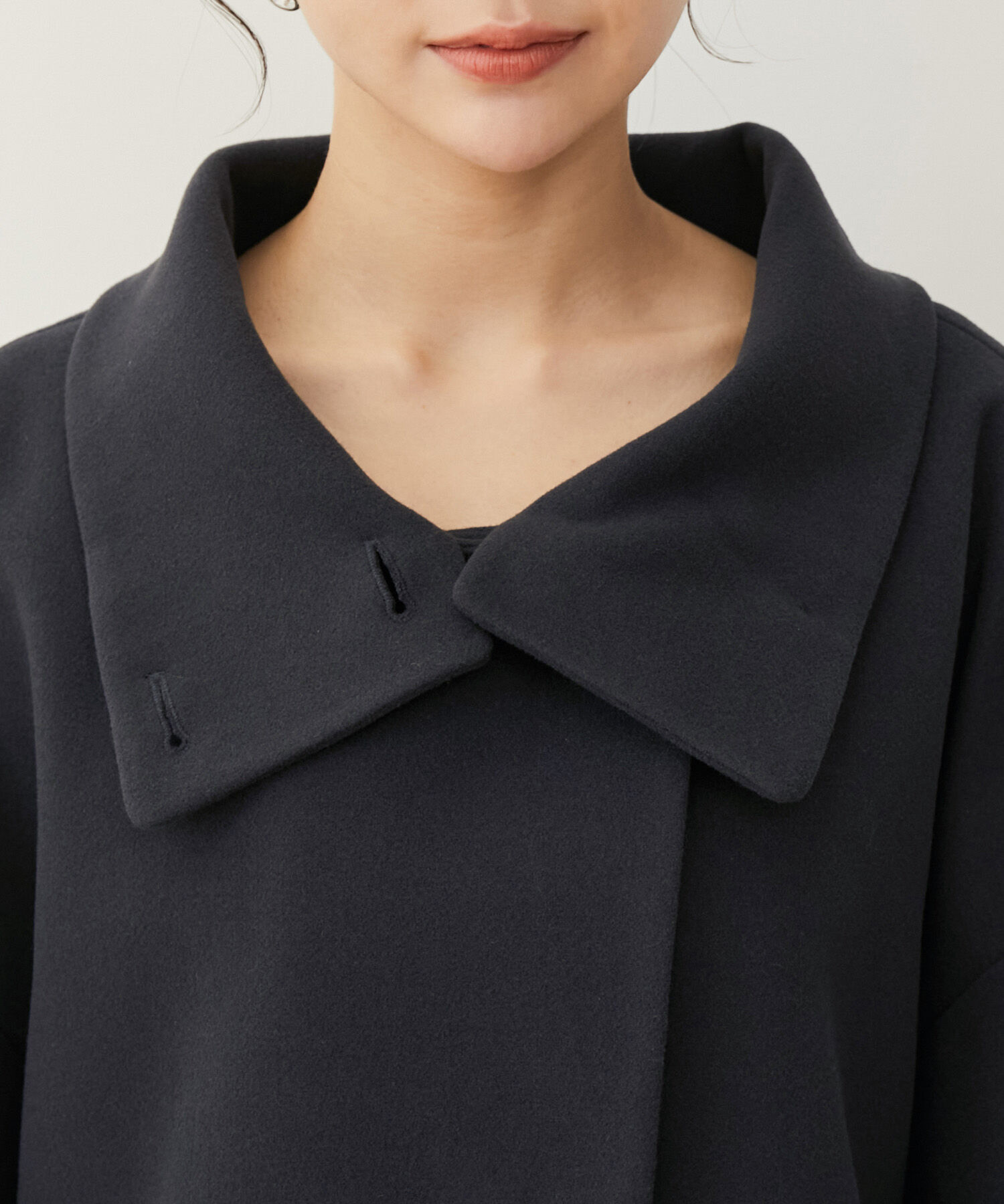 VIS「【静電気防止】ステン&スタンドカラージャージメルトンミドル丈コート」|ステンカラーコート|