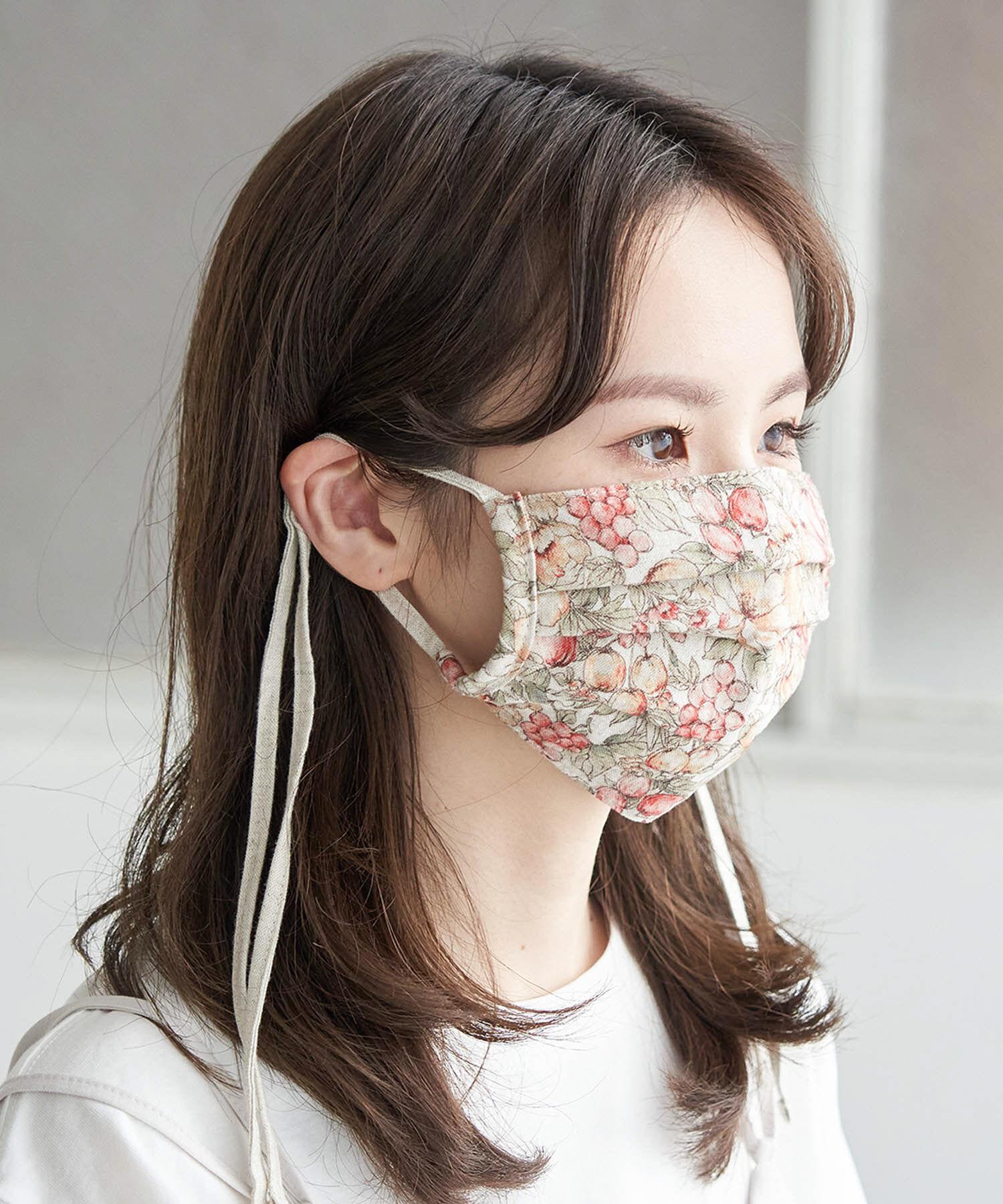 ROPE PICNIC PASSAGE「【UVカット】【接触冷感・吸水速乾】リネン混ヴィンテージライクフルーツプリントプリーツマスク」|その他|ベージュ系(28)