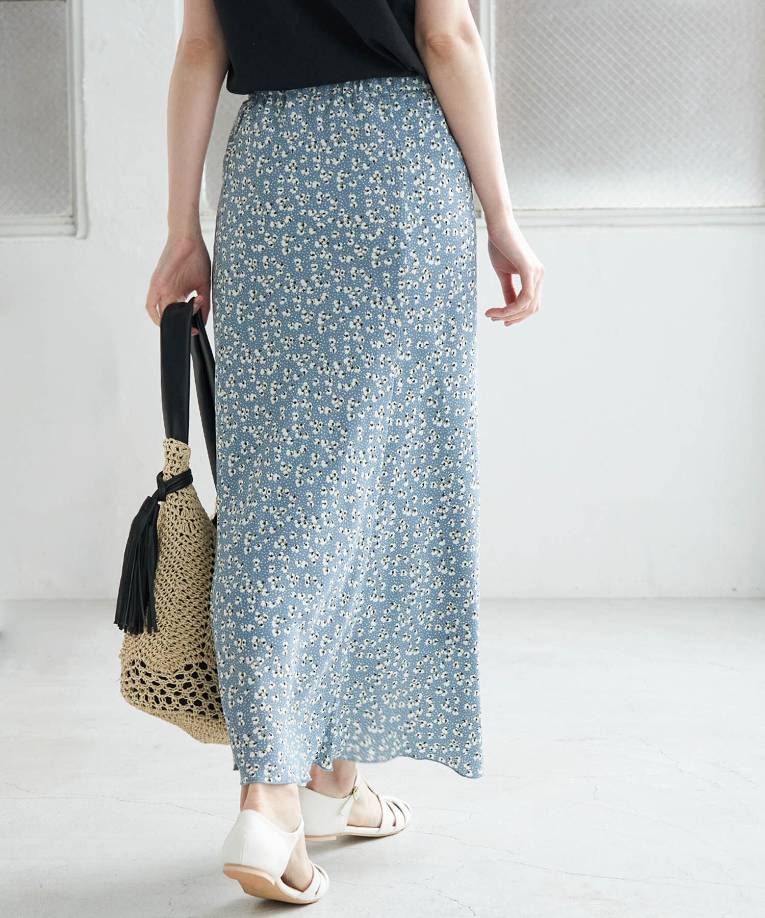 Rope&rsquo;Picnic「【着丈調節の出来る】フラワーマーメイドマキシスカート」|スカート|ブルー(44)