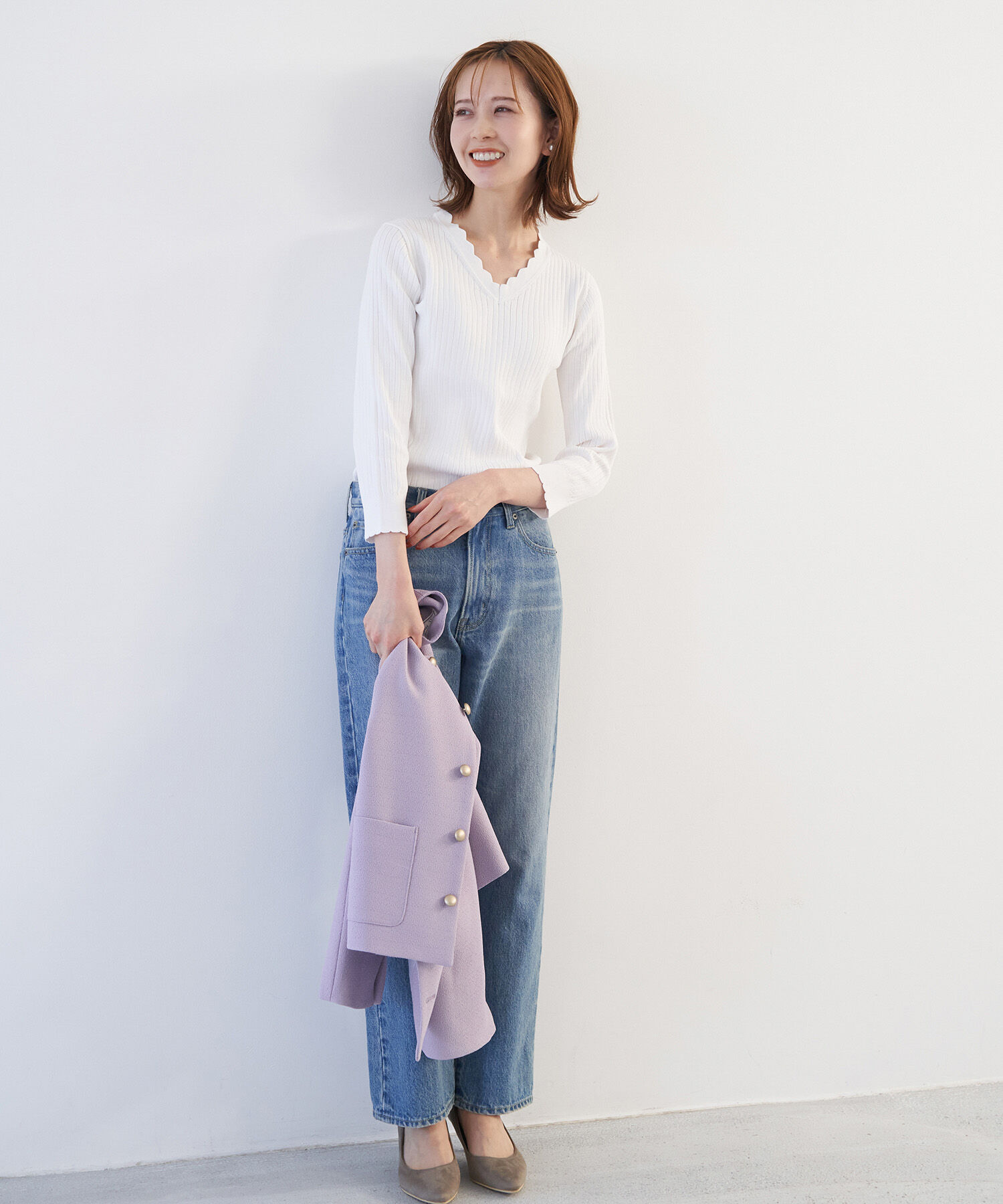 Rope&rsquo;Picnic「オーガニックスイスコットン7分袖ニットプルオーバー」|ニット・セーター|