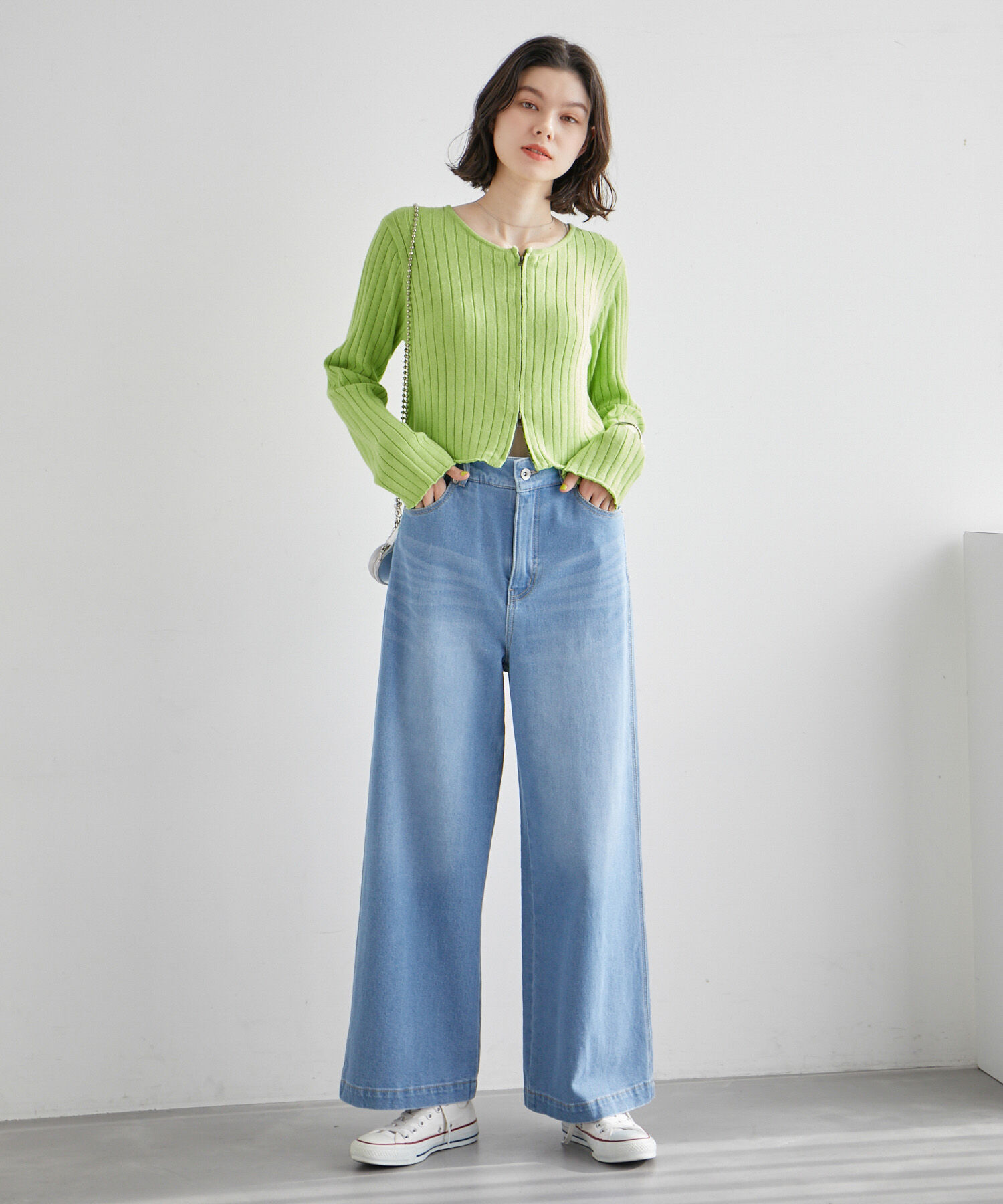 ROPE' PICNIC R「フロントジップショート丈メランジニットプルオーバー」|ニット・セーター|