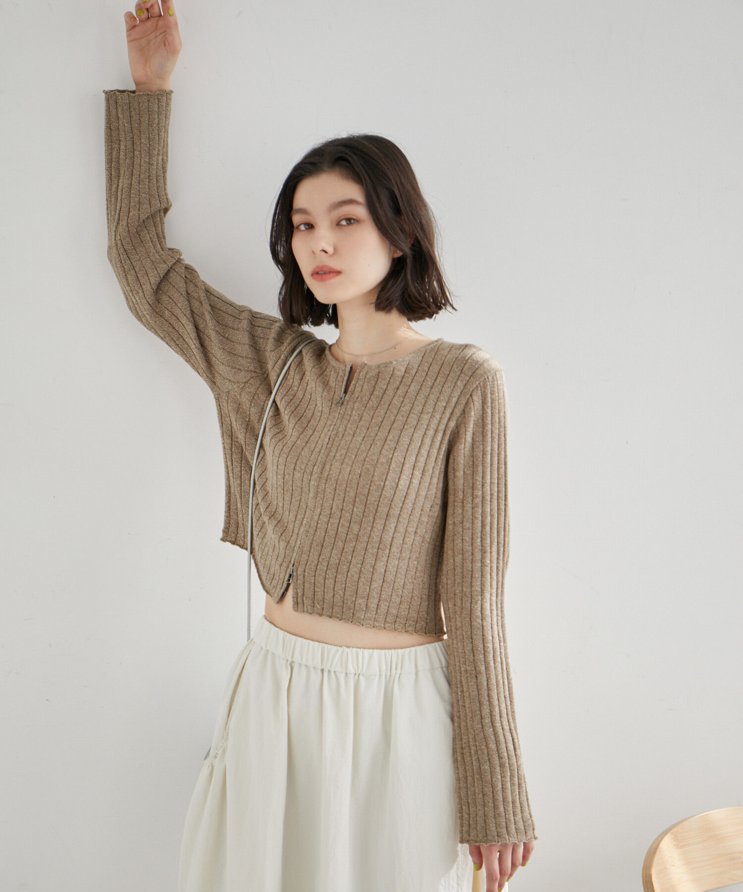 ROPE' PICNIC R「フロントジップショート丈メランジニットプルオーバー」|ニット・セーター|