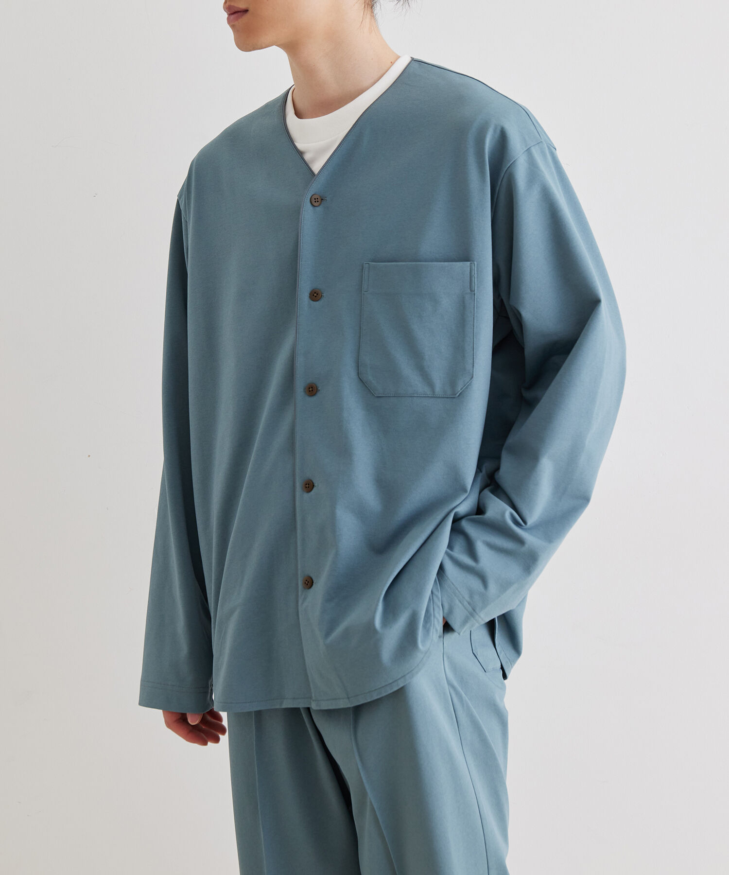 ADAM ET ROPE'「ボックスシルエット ジャージー カーディガン / 速乾 / 冷感 / イージーケア / ユニセックス」|カーディガン|ブルー系(45)