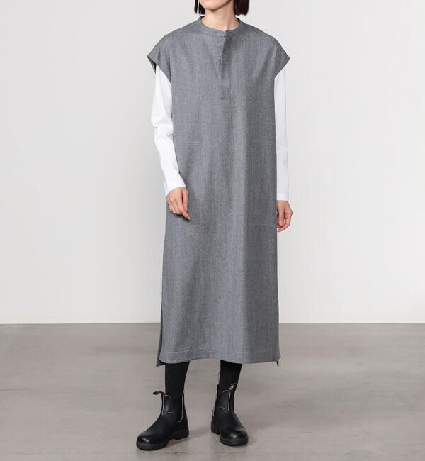 LE GLAZIK「LE GLAZIK | ウールフランネル オーバーシャツワンピース WOMEN」|ワンピース|GREY