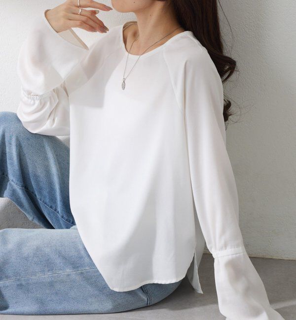  「袖フレアサテンブラウス」|シャツ・ブラウス|