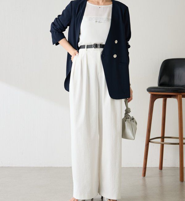  「《自宅で洗える》ジャージノーカラーダブルジャケット/セレモニー」|スーツ|