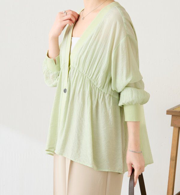  「《1枚で着映える》ギャザー切替シャツカーディガン」|シャツ・ブラウス|