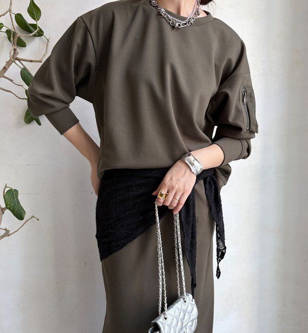  「【WEB限定】MA1ポケットプルオーバー＋タイトスカートセット」|スーツ|カーキ