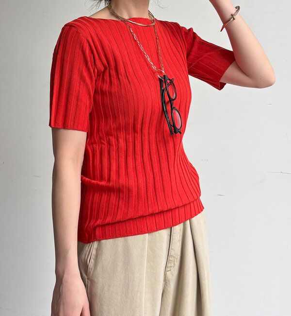  「【WEB限定】ワイドリブハーフスリーブプルオーバー」|ニット・セーター|