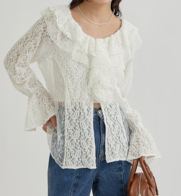  「レース切替ブラウス」|シャツ・ブラウス|オフホワイト