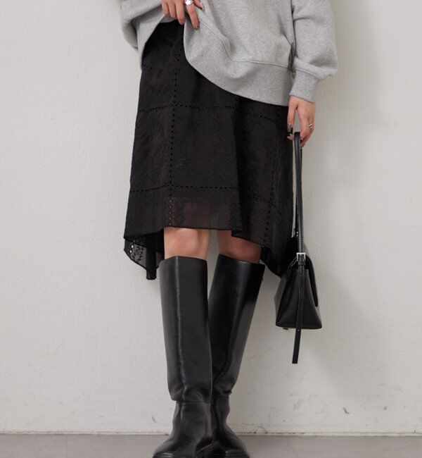  「エンブロイダリー ヘムスカート」|スカート|ブラック