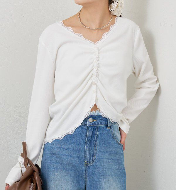  「ギャザーレースリブカーディガン」|Tシャツ・カットソー|