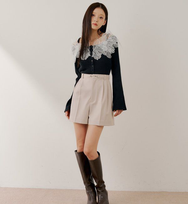  「【SALON by Chico】ウエスト金具ベルト付きハーフパンツ」|チノ|