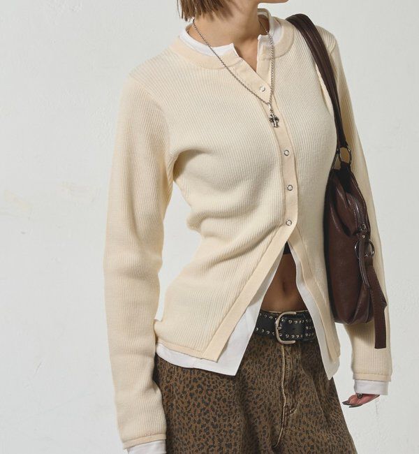  「レイヤードヘンリーナローカーデ」|ニット・セーター|アイボリー