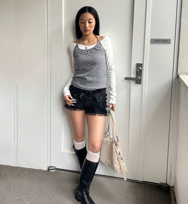  「アイレットホルターレイヤードトップス」|Tシャツ・カットソー|