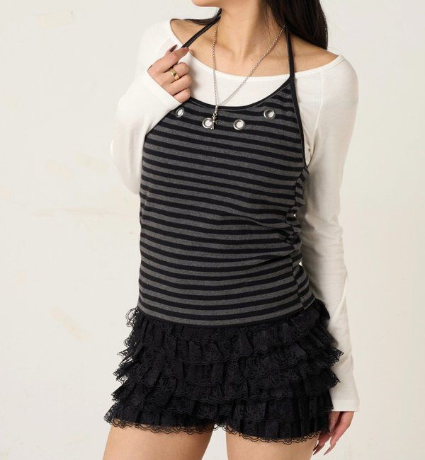  「アイレットホルターレイヤードトップス」|Tシャツ・カットソー|