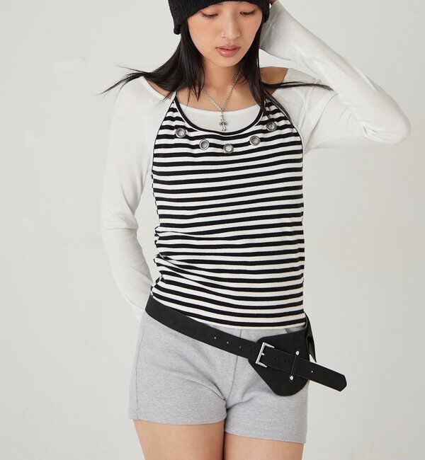  「アイレットホルターレイヤードトップス」|Tシャツ・カットソー|