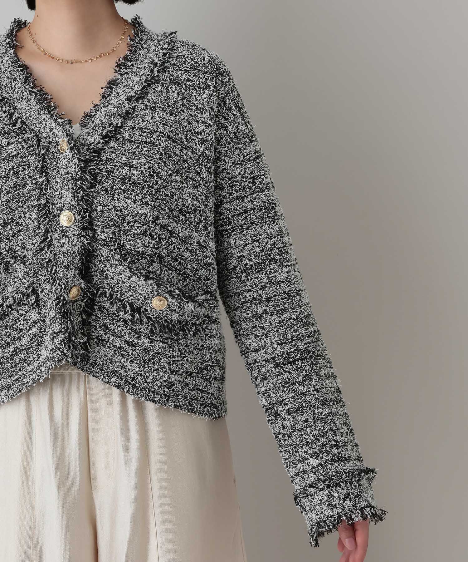 A part by 「フリンジツイードニットVネックカーディガン」|ニット・セーター|