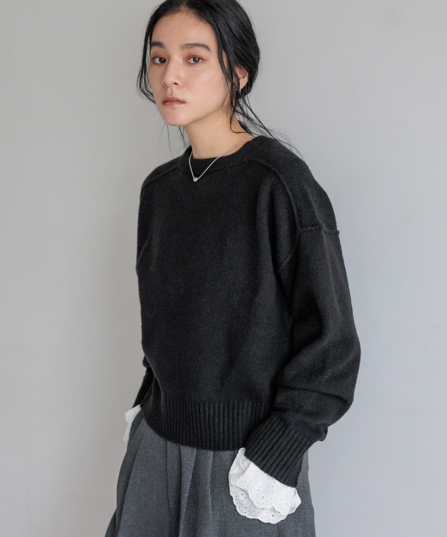 LOWRYS FARM「キリカエショートプルオーバー」|ニット・セーター|BLK