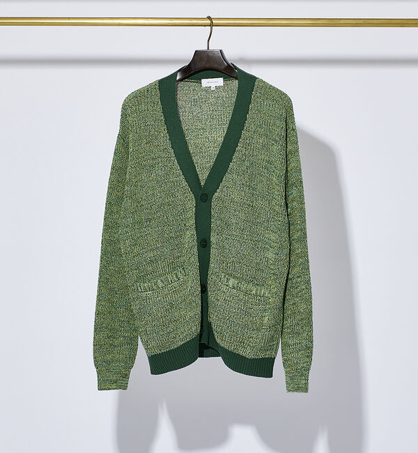 ABAHOUSE「ミックスカラー 片畦編み カーディガン」|カーディガン|ライム