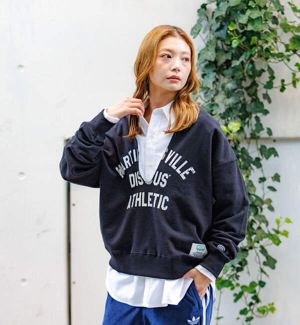 Rouge vif「【DISCUS/ディスカス】裏毛スキッパーUネックスウェット/トップス/スウェッ」|スウェット・ジャージ|