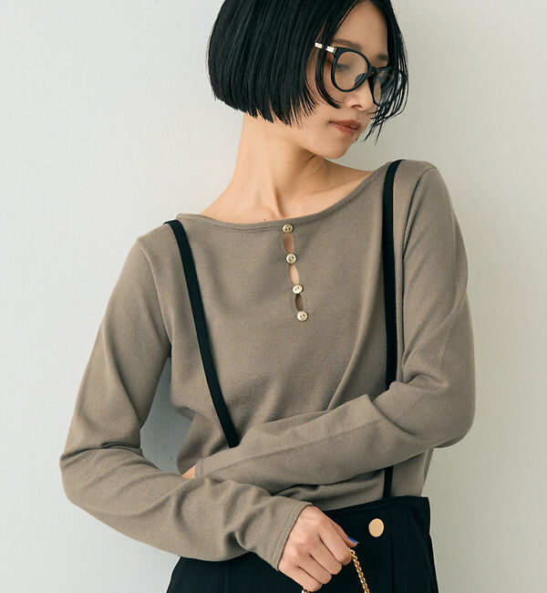 Rouge vif「【一部店舗限定】センターシーム ボートネックニットプルオーバー」|ニット・セーター|モカ