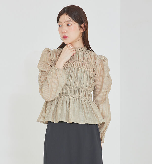 SELFIST「シャーリングペプラムブラウス」|シャツ・ブラウス|モカ