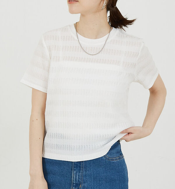 abahouse mavie「シャーリングボーダーTシャツ」|Tシャツ・カットソー|ホワイト
