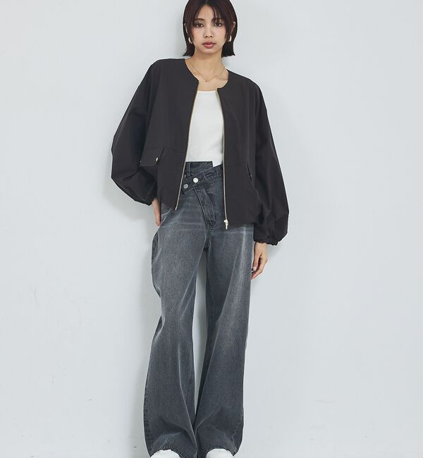 abahouse mavie「【撥水加工】ノーカラーショートブルゾン/春服/ライトアウター/長袖/きれいめ」|ブルゾン・スタジャン|