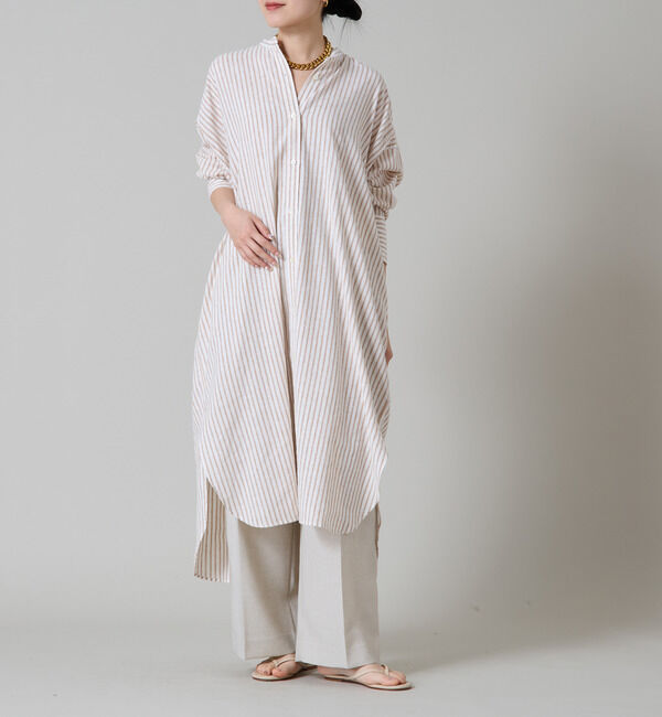 Liesse「リネンシャツワンピース」|ワンピース|ベージュストライプ