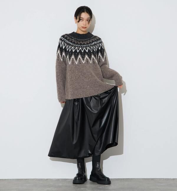 Liesse「レザー調タックフレアスカート」|スカート|
