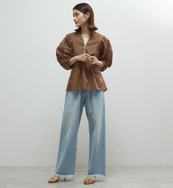 Soffitto「インド綿ドット刺繍バックオープンブラウス」|シャツ・ブラウス|